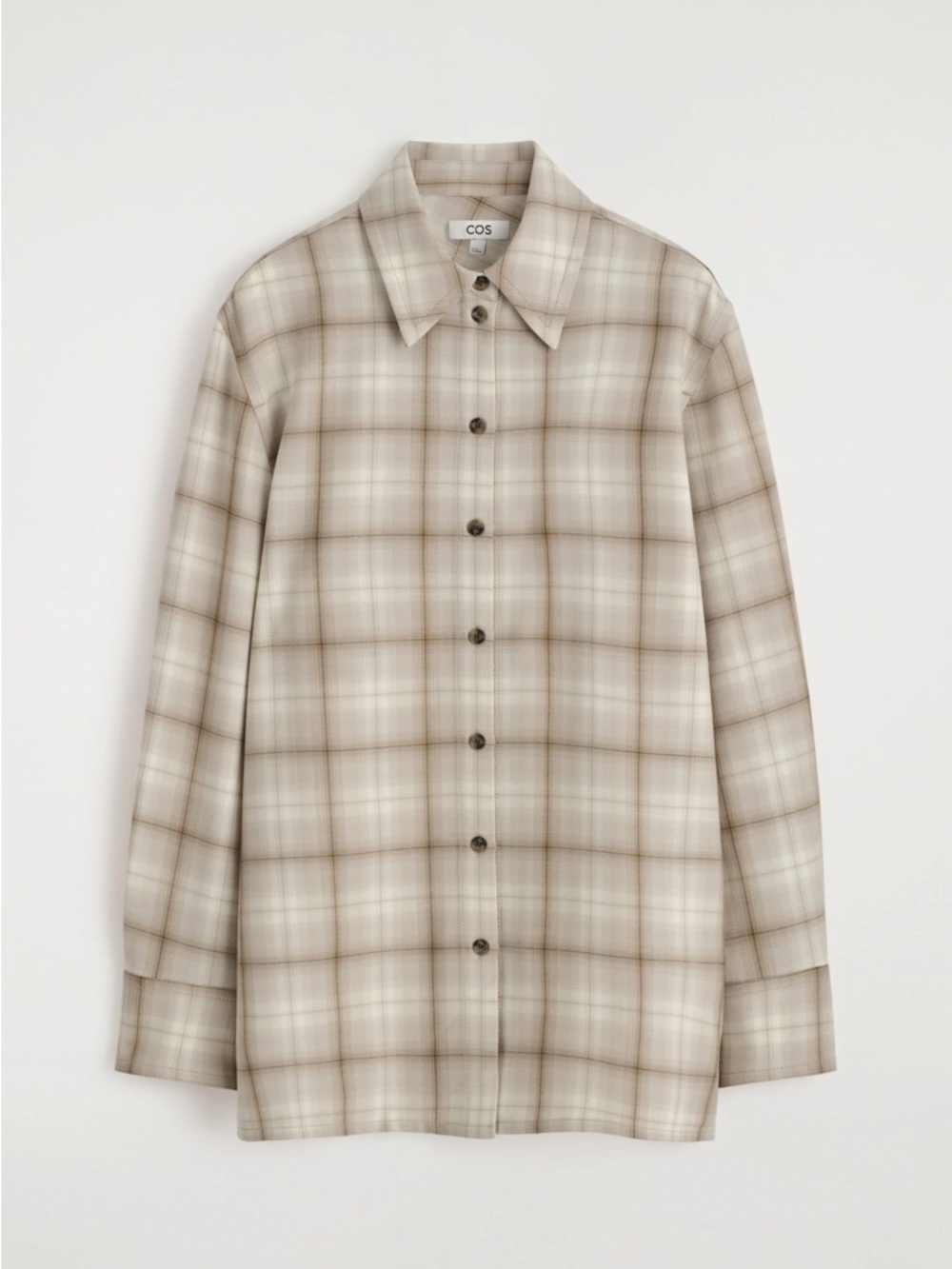 COS Neutral Plaid Button-Down Shirt in Beige and Cream